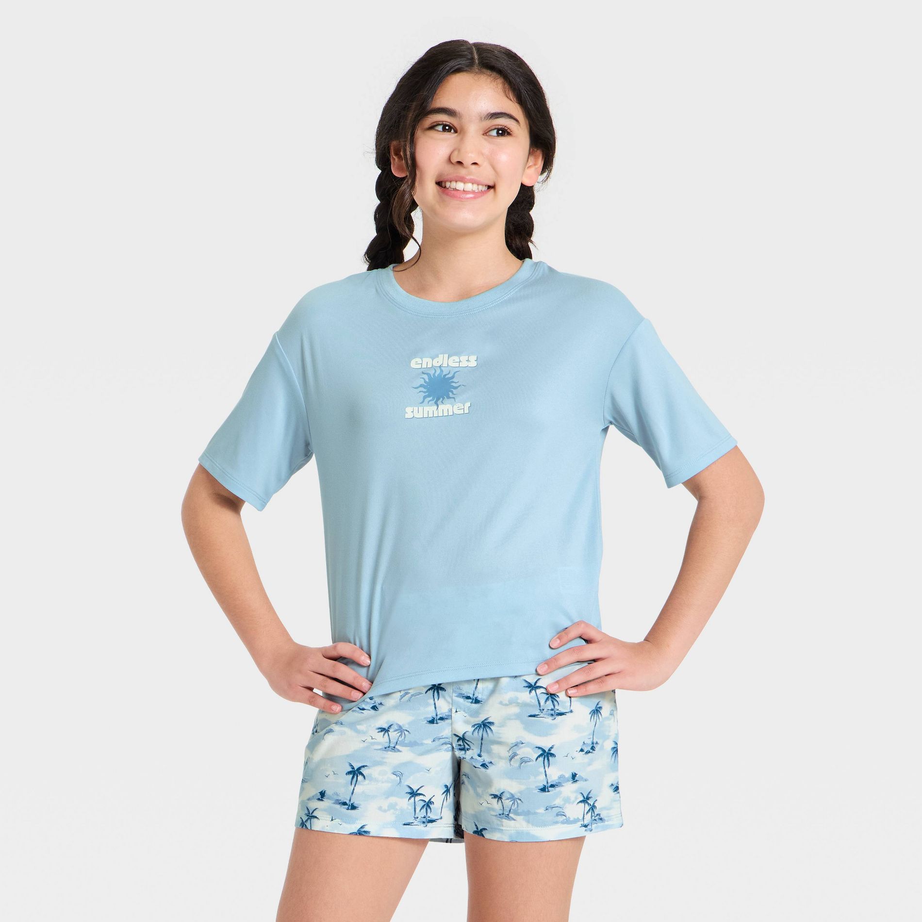 Girls' Oversized 'Endless Summer' Graphic Pajama Top - art class™ Blue