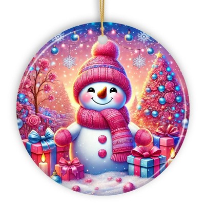Joyful Frost Snowman Pink Themed Ornament, Festive Winter Spirit for Holiday Gift| OrnamentallyYou