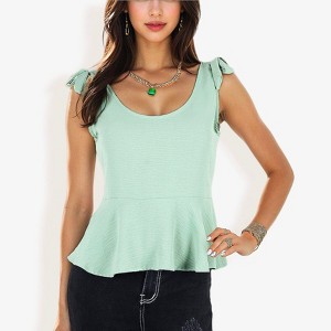 Anna-Kaci Women's Sleeveless Peplum Top With Tie Shoulder Straps And Scoop Neck - 1 of 4