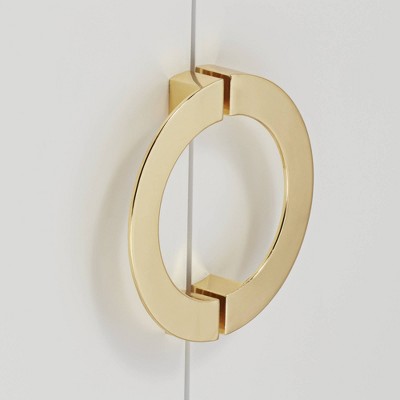 White MDF Office Cabinet with Adjustable Shelving and Gold Hardware