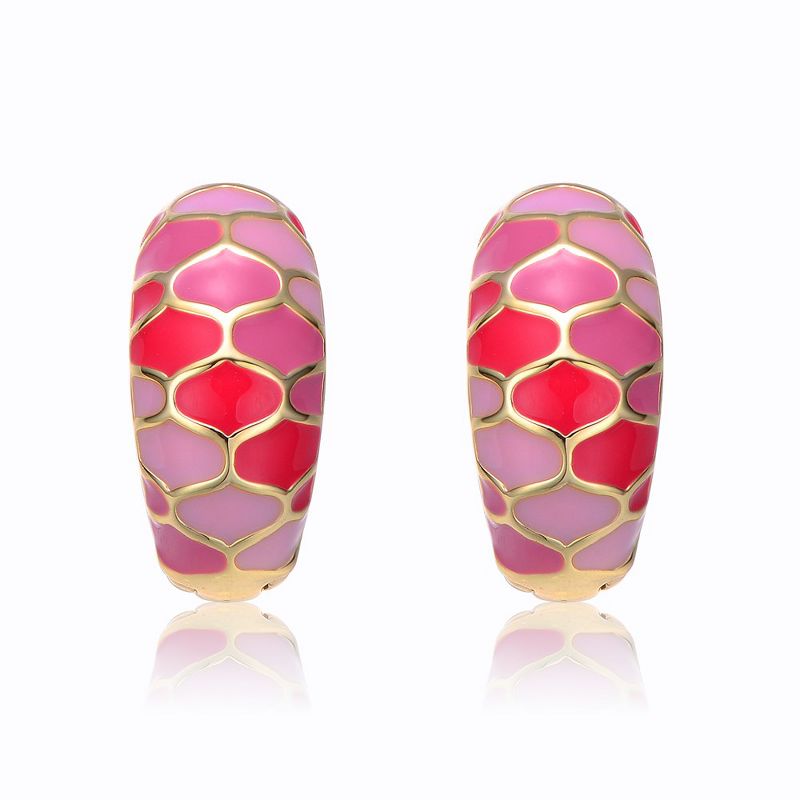 Guili Young Adults/Teens 14k Yellow Gold Plated Pink Sunset Stained Glass Snake Scale Hoop Earrings, 1 of 3