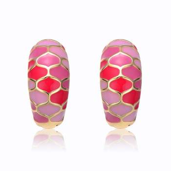 Guili Young Adults/Teens 14k Yellow Gold Plated Pink Sunset Stained Glass Snake Scale Hoop Earrings