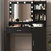 Makeup Vanity With Lighted Mirror, 12 Bulbs Lights With 3 Colors Lighting Modes, Dressing Table With Drawer, Shelves, And Cabinet, For Bedroom Black - 2 of 4
