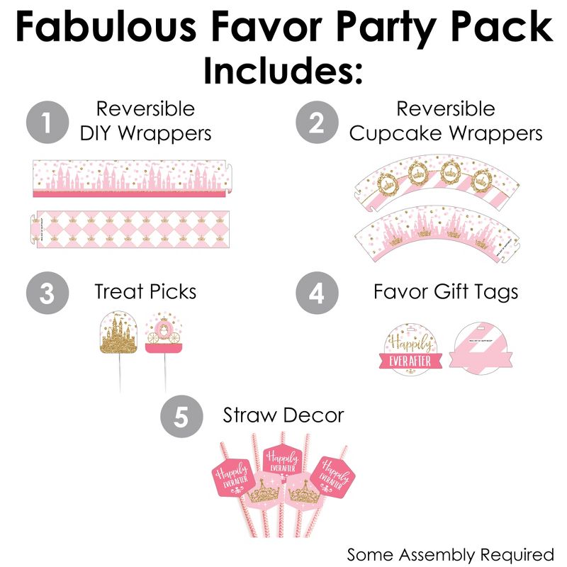 Big Dot of Happiness Little Princess Crown - Pink & Gold Baby Shower or Birthday Party Favors and Cupcake Kit - Fabulous Favor Party Pack - 100 Pieces, 2 of 9