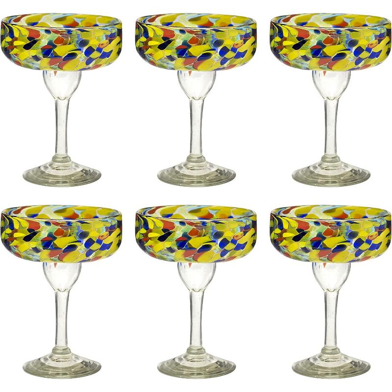 Amici Home Carnaval Margarita Drinking Glass, Imbedded Opaque Beads, Recycled Handblown Artisanal Mexican Tabletop Glassware, 15-Ounce, Set of 6,, 2 of 4