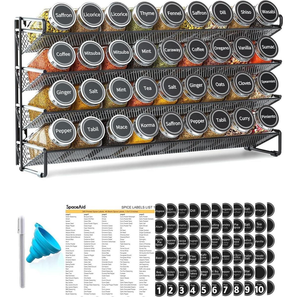 Spice Rack Organizer, Comes with 20-36 Jars and 386 Labels, for Cabinet, Countertop, Pantry or Wall Mount - SpaceAid®