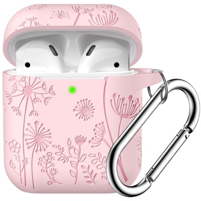 BONGEEK for AirPod Case 2nd 1st Generation Case Cover, Flower Engraved Full Protective Case Soft Silicone Pattern LED Visible,Pink