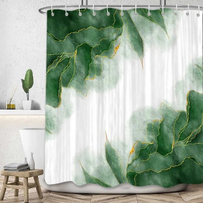 LunaLulinlk Green and Gold Marble Shower Curtain