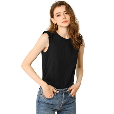 Allegra K Women's Ruffle Trim Casual Office Sleeveless Cotton Tank Top