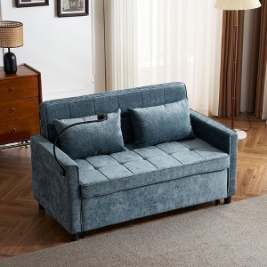 NicBex 56.9 Inch Pull-out Sofa Bed Loveseat Sofa with 2 USB Ports,Side Pockets and Phone Holder for Living Room,Apartment,Office - 1 of 4