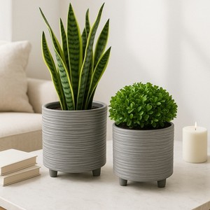 Sagebrook Home 2-Piece Set of Ceramic Planters Stylish Footed Plant Stand Set for Indoor or Outdoor - 1 of 4