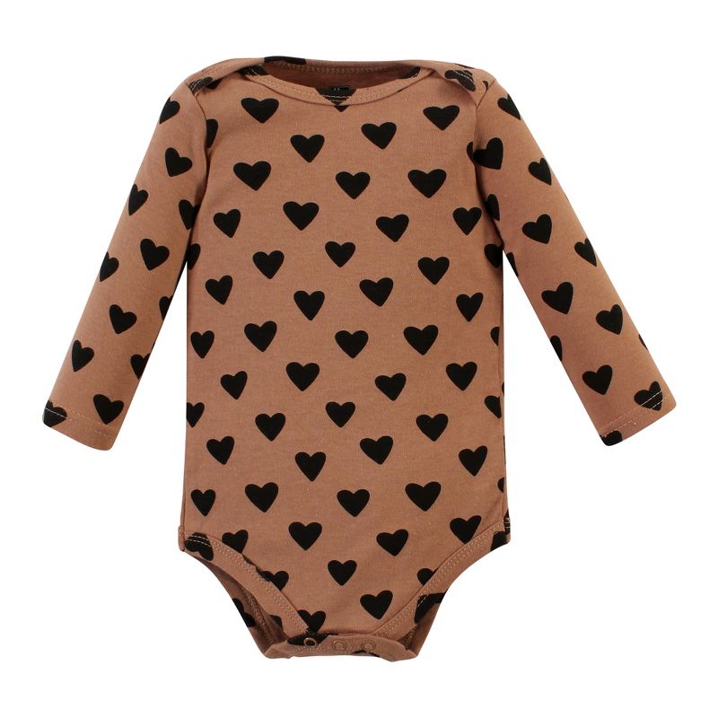 Hudson Baby Infant Girl Cotton Long-Sleeve Bodysuits, Cinnamon Hearts 5 Pack, 4 of 8