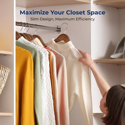 SereneLife 50-Pack Light Brown Wooden Suit Hangers with Non-Slip Notches