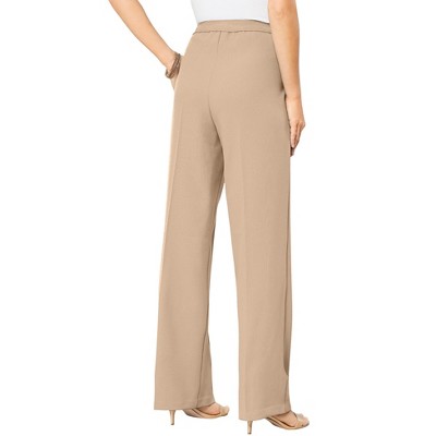 Roaman's Women's Plus Size Wide-leg Bend Over Pant - 44 W, New Khaki ...