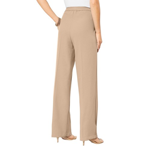 Roaman's Women's Plus Size Tall Wide-leg Bend Over Pant - 16 T, Beige :  Target