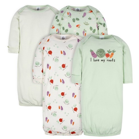 Gerber Baby Neutral Long Sleeve Gowns With Mitten Cuffs - 4-pack, Happy  Veggies, 0-6 Months : Target