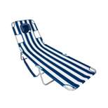 Ostrich Chaise Lounge Folding Portable Sunbathing Beach Chair, Navy Stripes