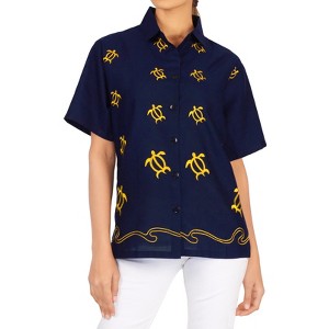 LA LEELA Women's Summer Casual Blouse Shirt Solid Blouses Button Up Short Sleeve Dress Tee Shirts Hawaiian Tops for Women - 1 of 4