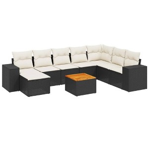 vidaXL 9 Piece Patio Sofa Set with Cushions Black and Cream Poly Rattan - 1 of 4