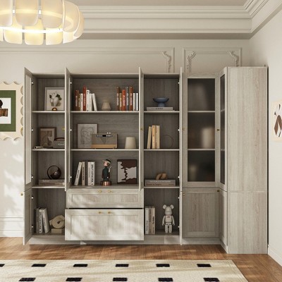 FUFU&GAGA Grey Modular Combination Decorative Cabinet, Any combination can be assembled, Frosted Glass Door, Create Elegant Home Space
