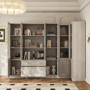 FUFU&GAGA Grey Modular Combination Decorative Cabinet, Any combination can be assembled, Frosted Glass Door, Create Elegant Home Space - 1 of 4