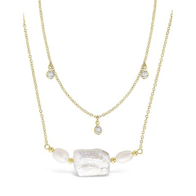 SHINE by Sterling Forever Bezel CZ and Pearl Layered Necklace - gold