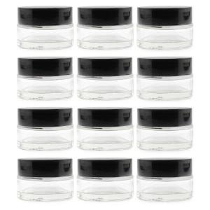 Cornucopia Brands 15ml Clear Glass Balm Jars 12pk; 1/2 oz Cosmetic Jars w/ Lined Black Plastic Lids - 1 of 4