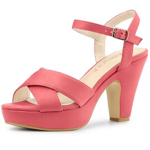Allegra K Women's Buckle Closure Platform Chunky Heels Slingback Sandals - 1 of 4