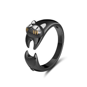 Ginny Cat Wrap Ring for Women Black Over Sterling Silver Ginger Lyne Collection - 1 of 4