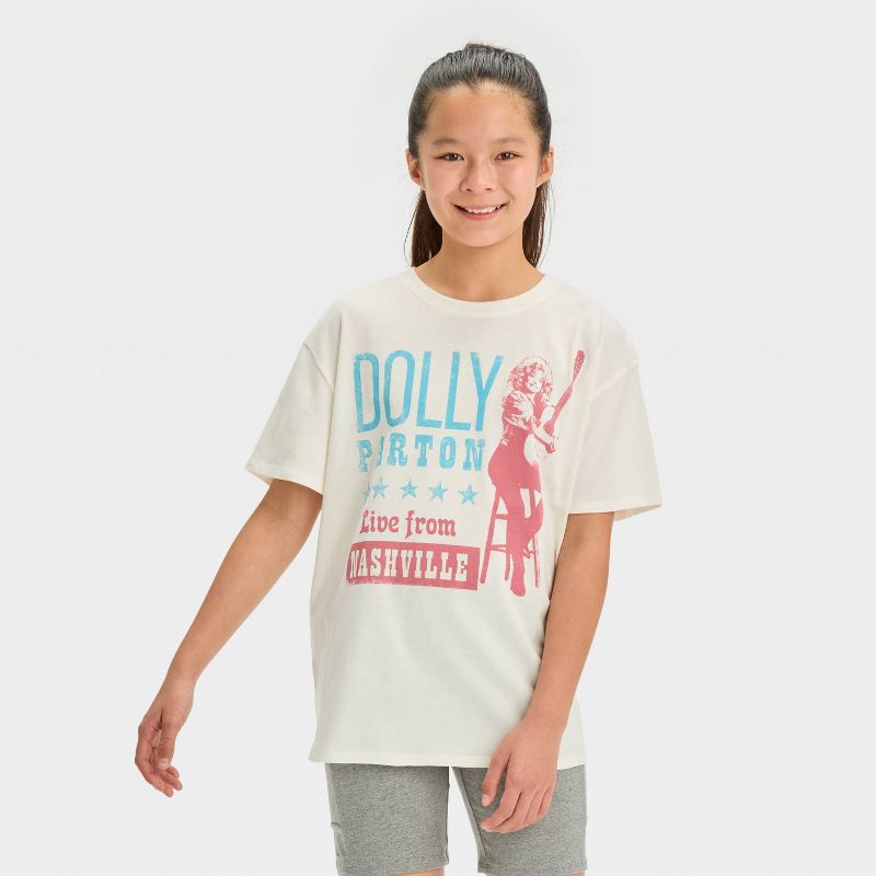 Girls' Oversized Dolly Parton Graphic T-Shirt - art class™ Sour Cream, 1 of 5