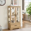 FONTOI Glass Cabinet Curio Display Cabinet with Adjustable Glass Shelves, 2 Doors and 1 drawer Cabinet for Living Room, Oak, 11.81"*47.44"*25.98" - 2 of 4