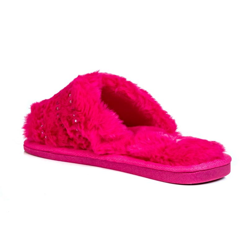 Limited Too Girl's Fuzy House Slippers for Kids in Fuschia with Jeweled Design, 3 of 7