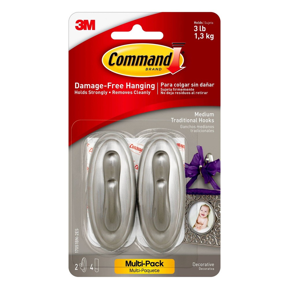 Command Medium Sized Traditional Decorative Hooks Nickel