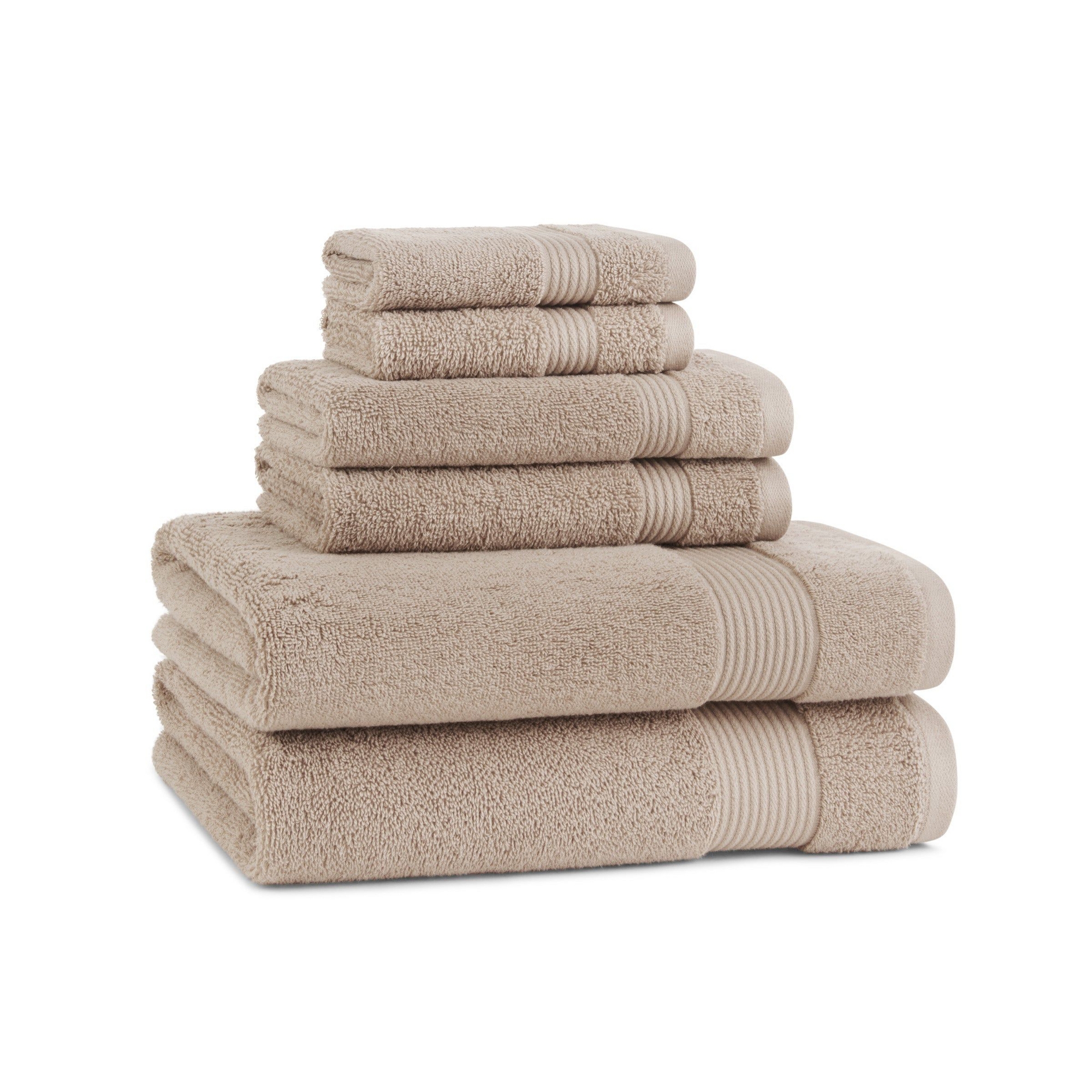 Host & Home Soft & Absorbent 100% Cotton Luxury 6-Piece Bath Towel Set, Quick-Drying, Dobby Border, Latte Beige