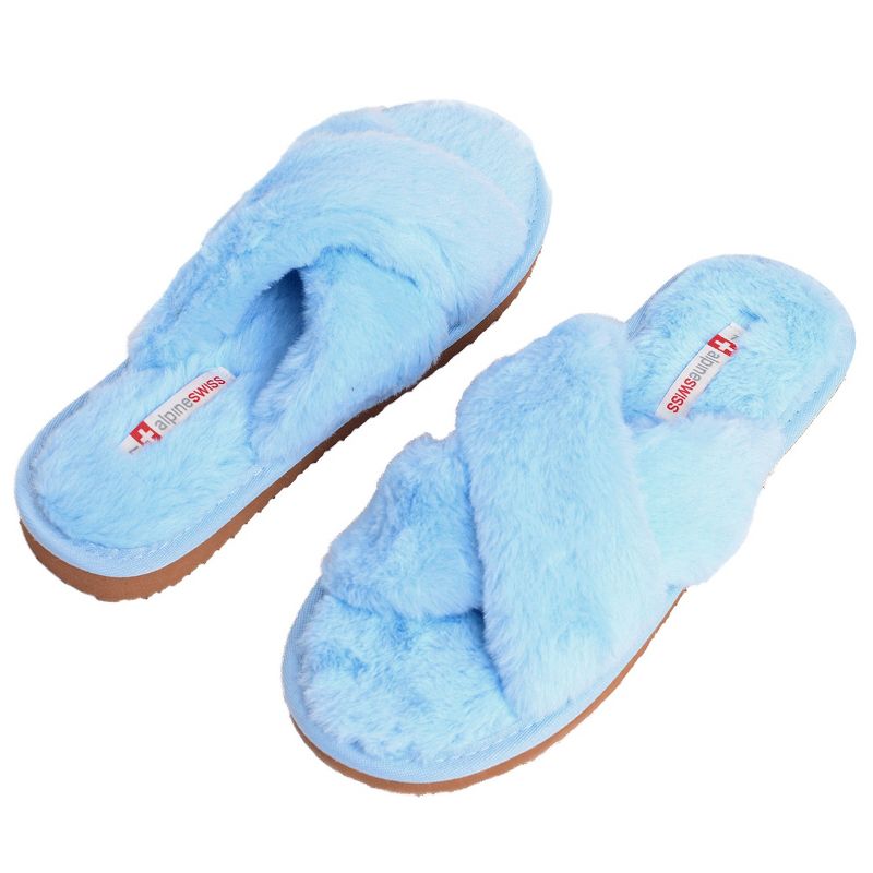 Alpine Swiss Fiona Womens Fuzzy Fluffy Faux Fur Slippers Memory Foam Indoor House Shoes, 5 of 8