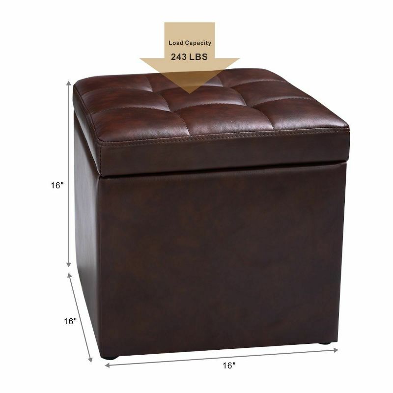 Costway 16''Cube Ottoman Pouffe Storage Box Lounge Seat Footstools with Hinge Top Red Brown, 3 of 11