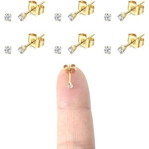 14K Gold Plated 2mm Cubic Zirconia Stud Earrings, 20G Minimalist Cartilage Studs for Women & Men - 1 of 4