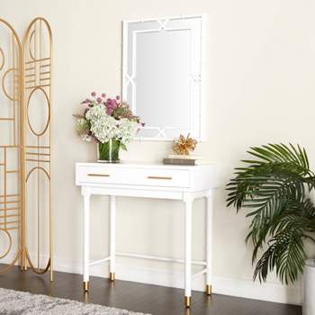 Set of 2 Traditional Wood Console Tables with Mirror White - Olivia & May