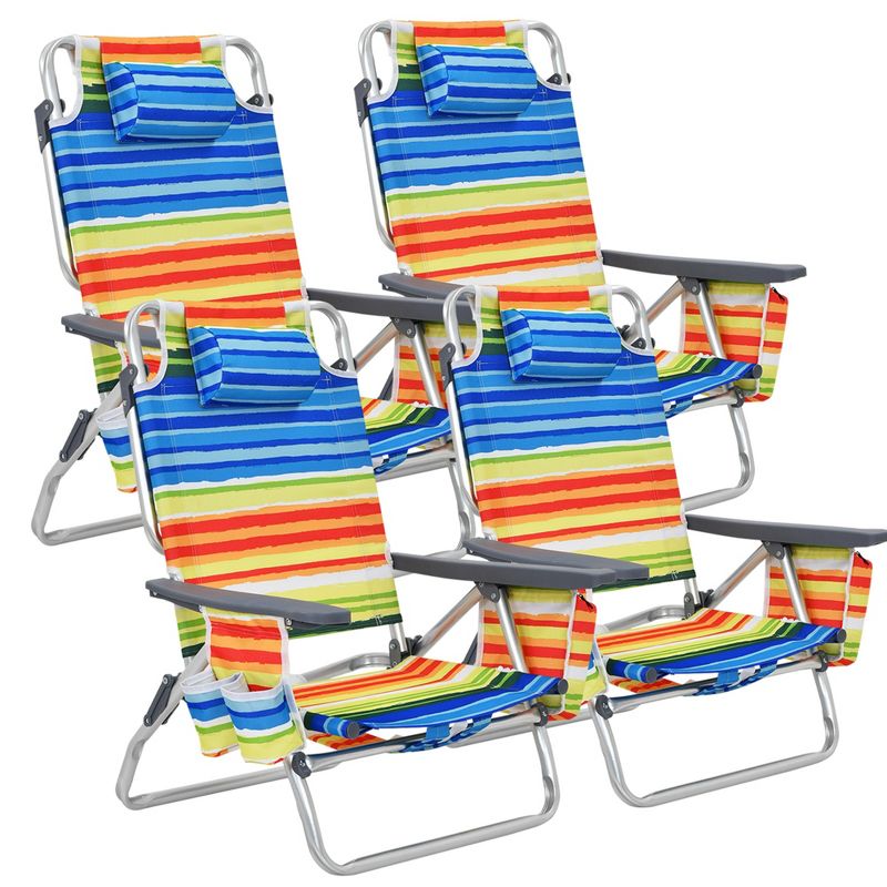 Costway 4-Pack Folding Backpack Beach Chair 5-Position Outdoor Reclining Chairs with Pillow Pink/Yellow/Blue/Dark Blue, 1 of 11
