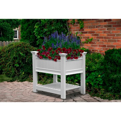 Cambridge White Vinyl Raised Garden Planter with Shelf