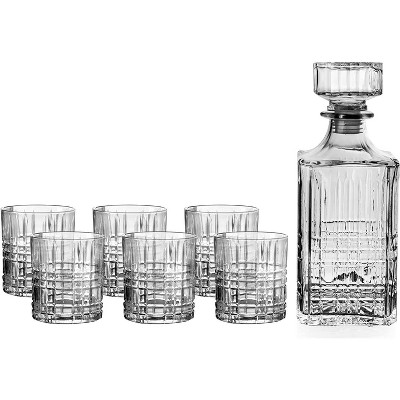 Fifth Avenue Dalmore Whiskey Decanter and Glass Set, 7-Piece Set for Liquor, Scotch, 6 Matching DOF Tumblers, Elegant Liquor Carafe w/ Stopper