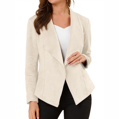 Allegra K Women's Faux Suede Lapel Draped Outwear Open Front Jacket Medium Beige