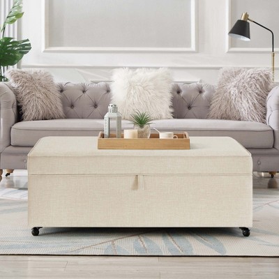 NicBex Modern 45" Linen Fabric Storage Bench with Wheels for Bedroom and Living Room