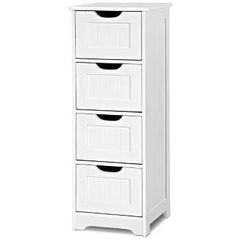 Tangkula 4 Drawers Bathroom Storage Cabinet Free-Standing Side Storage Organizer, White