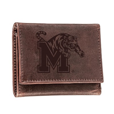 Evergreen NCAA Memphis Tigers Brown Leather Trifold Wallet Officially Licensed with Gift Box