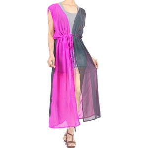 LA LEELA Women's Summer Holiday Beachwear Long Bathing Suit Open Front Fashion Swimwear Coverups Duster Cardigans M-L Gray, Solid - 1 of 4