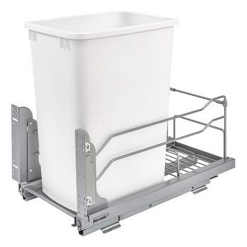 Rev-A-Shelf Pull-Out Trash Can for Under Kitchen Cabinets 35 Quart 8.75 Gallon with Soft-Close Slides and Rear Storage, Champagne, 53WC-1535SCDM