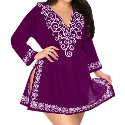HAPPY BAY Women's Summer Vacation Beachwear Mini Bathing Suit Short Beach Holiday Dress Swimsuit Cover ups Medium-Large Purple Solid