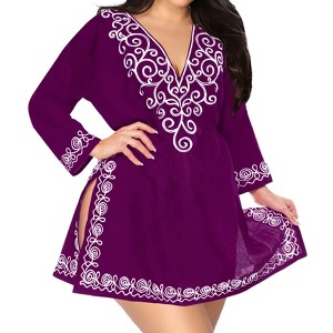 HAPPY BAY Women's Summer Vacation Beachwear Mini Bathing Suit Short Beach Holiday Dress Swimsuit Cover ups Medium-Large Purple Solid - 1 of 3