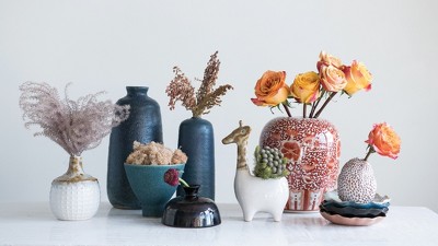Blue and White Floral Ceramic Ginger Jar with Lid